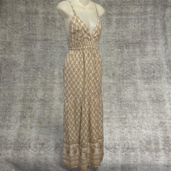 SIM & SAM Boho Tan & Brown Maxi Dress - Picture 2 of 5